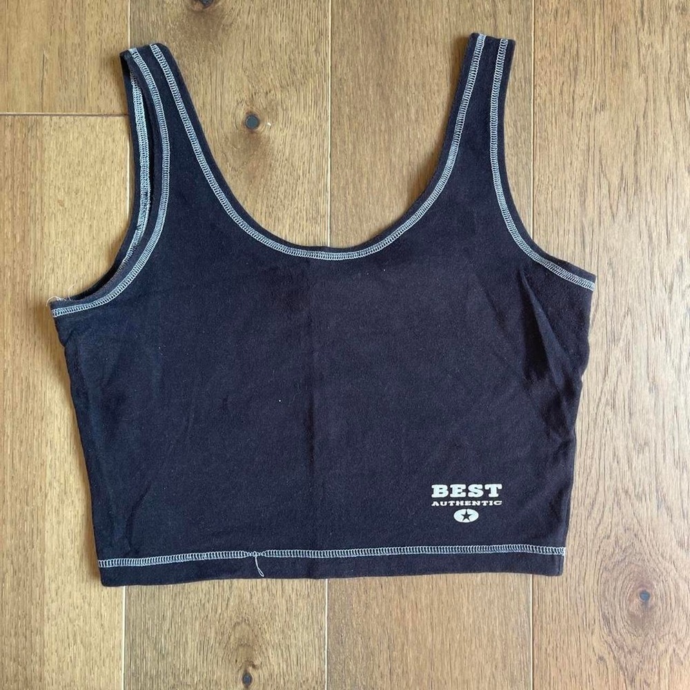 Best Authentic Black Cropped Tank Top Contrast Stitch Y2K Sleeveless Large